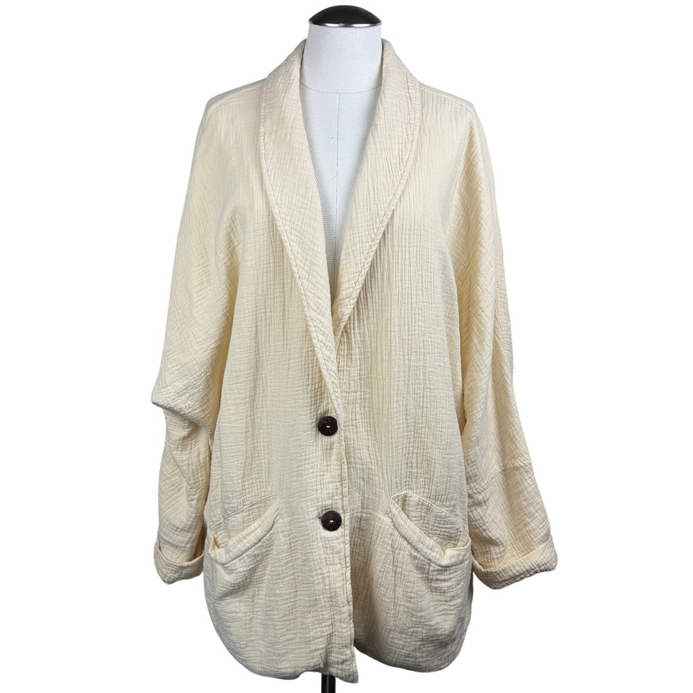 Free People Cream Oversized Cotton Gauze Shawl Collar Cardigan Jacket Large